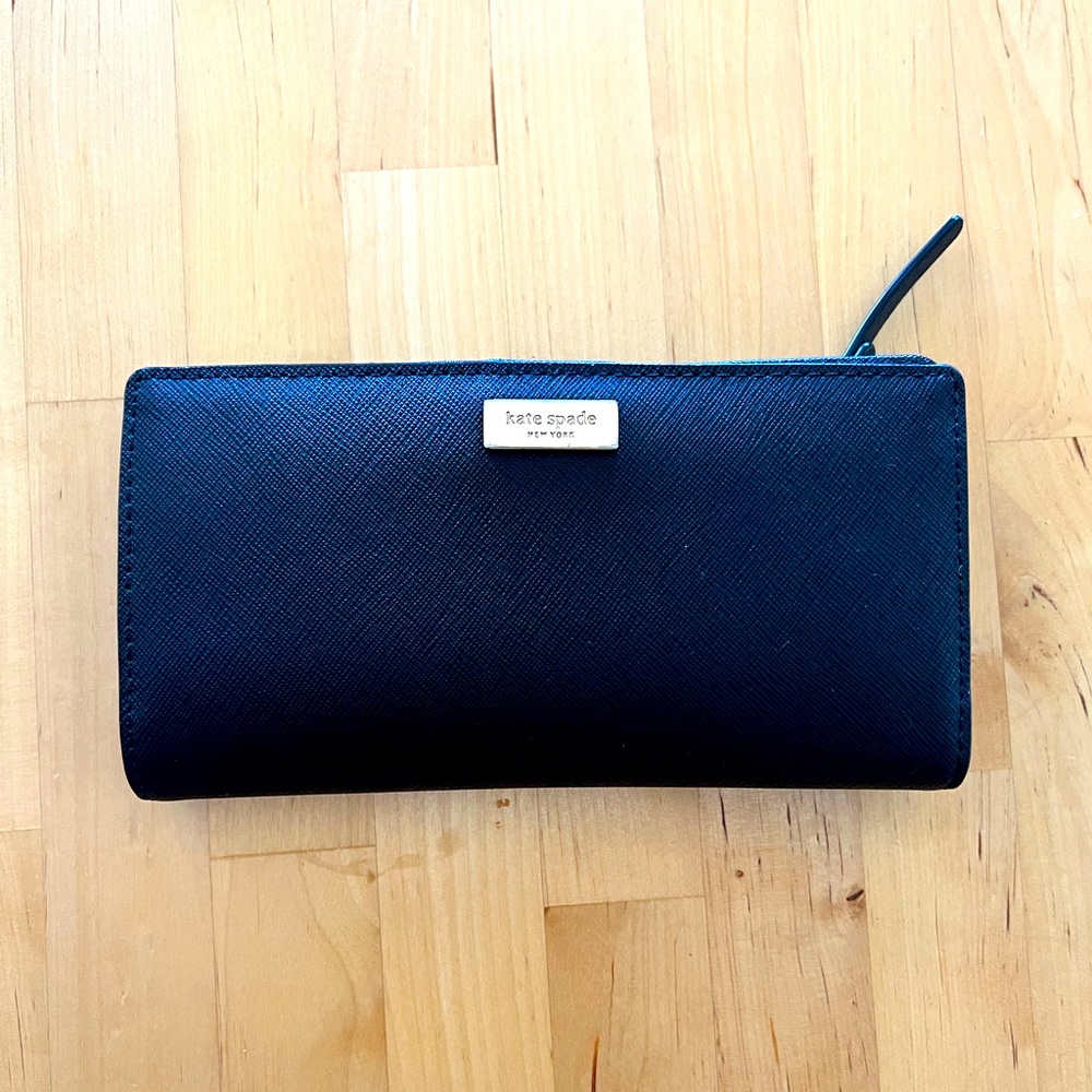 Kate Spade Black Leather Laurel Way Black Saffiano Bifold Wallet